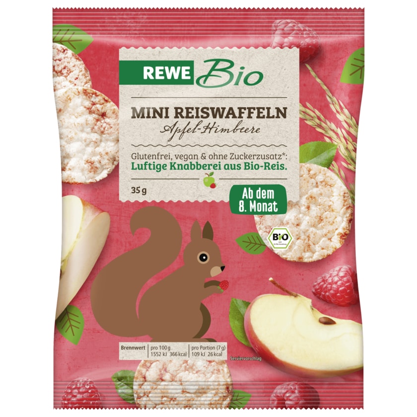 REWE Bio Mini Reiswaffeln Apfel-Himbeere 35g